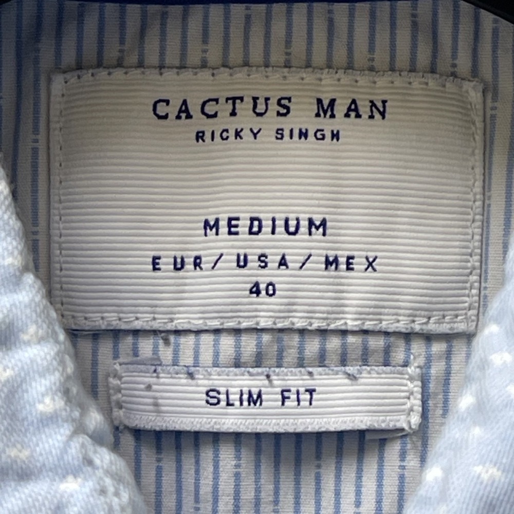 Cactus Man Ricky Singh Men's M Button Up Shirt Blue Print Long Sleeve Stretch - Picture 3 of 12